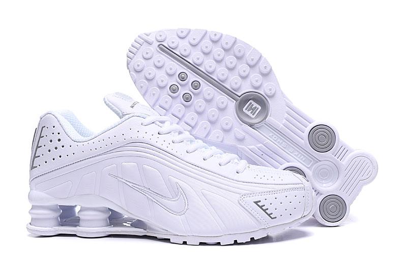 New Nike Shox R4 All White Red Trainer